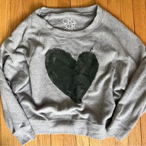 Chaser Heather Gray Pullover with Black Heart